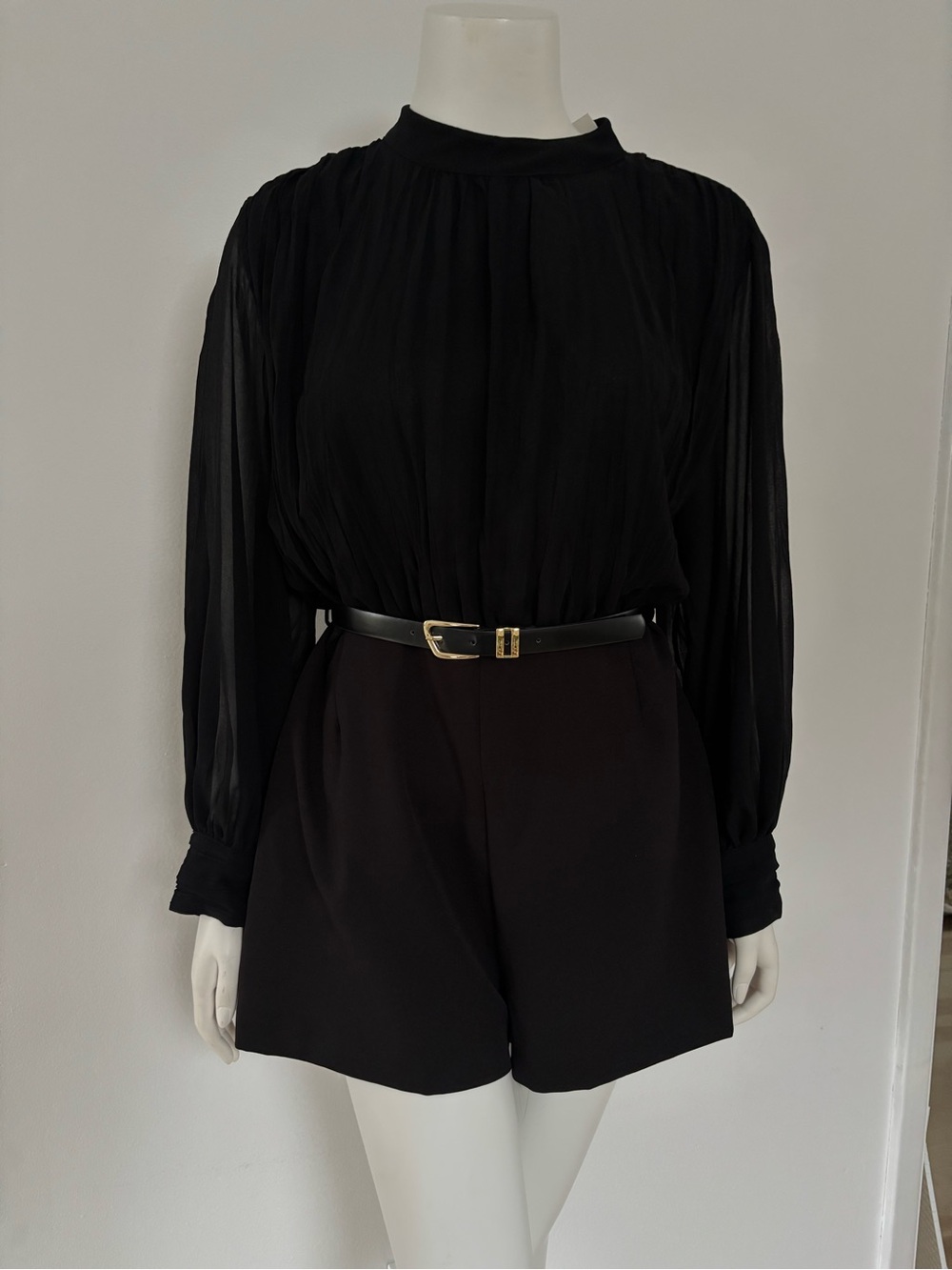 Zara Black Long-Sleeve Jumpsuit Romper with belt.